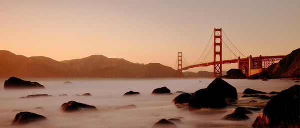 Collection of elegant San Francisco wall art prints featuring the Golden Gate Bridge, skyline, and Bay Area cityscapes.