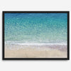 This fine art aerial beach print showcases the mesmerizing colors of the ocean in vivid detail. From the deep blue depths to the vibrant greenish turquoise blue, transitioning to the golden sandy beach and the crashing white surf.