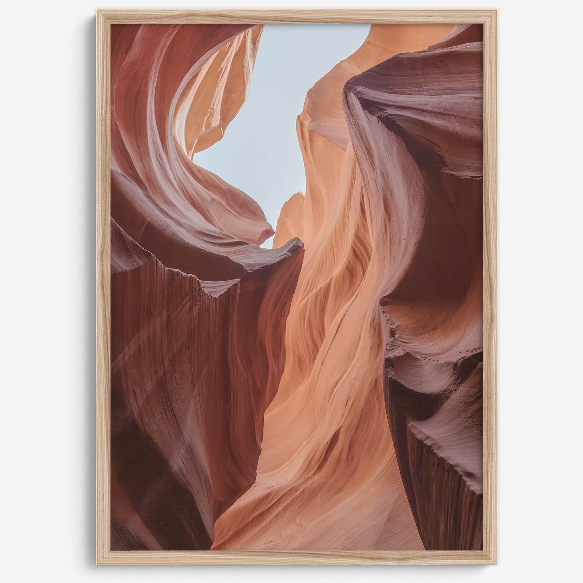 A fine art unframed or framed Arizona desert print of Antelope Canyon showcasing the unique textures and colors of this stunning location.