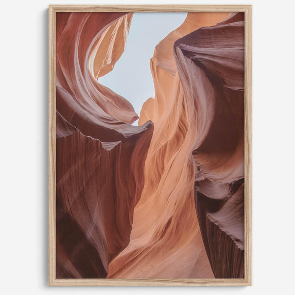 A fine art unframed or framed Arizona desert print of Antelope Canyon showcasing the unique textures and colors of this stunning location.