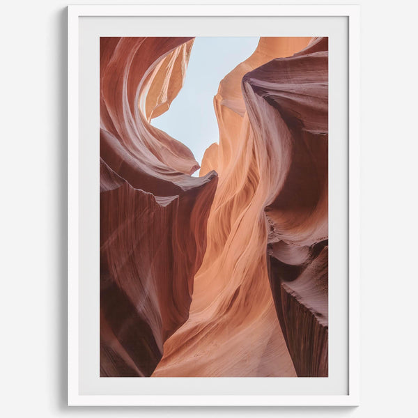 A fine art unframed or framed Arizona desert print of Antelope Canyon showcasing the unique textures and colors of this stunning location.