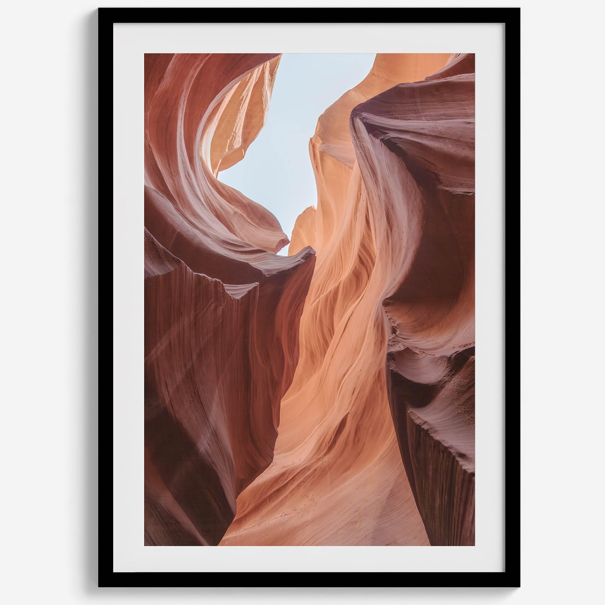 A fine art unframed or framed Arizona desert print of Antelope Canyon showcasing the unique textures and colors of this stunning location.