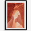 A fine art Arizona Desert print showcasing Antelope Canyon in Arizona. The three layers of rocks in varying colors and creamy textures create a stunning minimalist desert landscape, with vibrant reds and oranges adding warmth to any space.