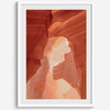 A fine art Arizona Desert print showcasing Antelope Canyon in Arizona. The three layers of rocks in varying colors and creamy textures create a stunning minimalist desert landscape, with vibrant reds and oranges adding warmth to any space.