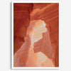 A fine art Arizona Desert print showcasing Antelope Canyon in Arizona. The three layers of rocks in varying colors and creamy textures create a stunning minimalist desert landscape, with vibrant reds and oranges adding warmth to any space.
