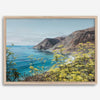 Coastal wall art featuring wildflowers and cliffs along Route #1 near Bixby Bridge in Big Sur.