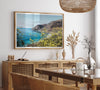 Coastal wall art featuring wildflowers and cliffs along Route #1 near Bixby Bridge in Big Sur.