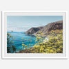 Coastal wall art featuring wildflowers and cliffs along Route #1 near Bixby Bridge in Big Sur.