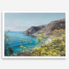 Coastal wall art featuring wildflowers and cliffs along Route #1 near Bixby Bridge in Big Sur.