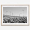 A black and white fine art photography print showcasing desert power lines in the Eastern Sierras in Americana decor style.