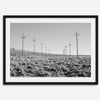 A black and white fine art photography print showcasing desert power lines in the Eastern Sierras in Americana decor style.