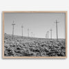 A black and white fine art photography print showcasing desert power lines in the Eastern Sierras in Americana decor style.