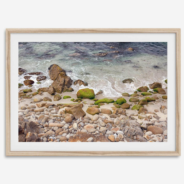 A framed aerial print of a beautiful beach in Pacific Grove, California, near Monterey. This breathtaking fine art aerial photography print captures the awe-inspiring beauty of the California coast.