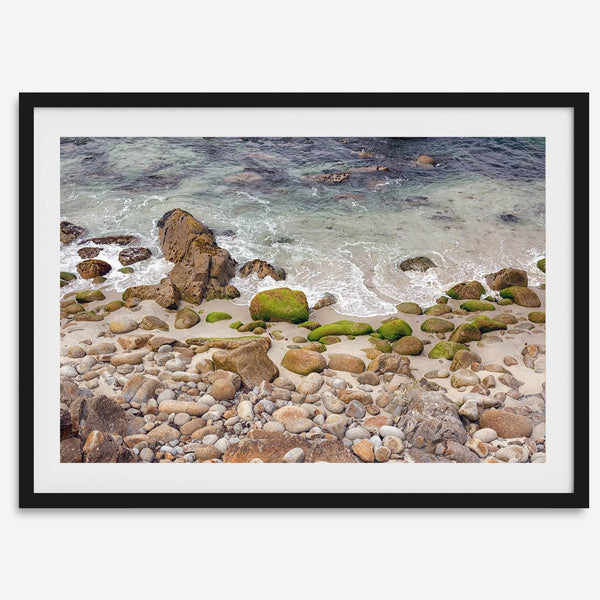A framed aerial print of a beautiful beach in Pacific Grove, California, near Monterey. This breathtaking fine art aerial photography print captures the awe-inspiring beauty of the California coast.