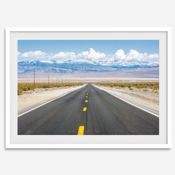 This stunning piece of desert wall art will take your breath away. This beautifully framed picture of a Death Valley National Park road leading towards the snow-covered mountains at the end of the desert will impress when hung on your walls.