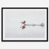 A fine art minimalist wildlife photography print showcasing a bird flying over a lake in Arizona.