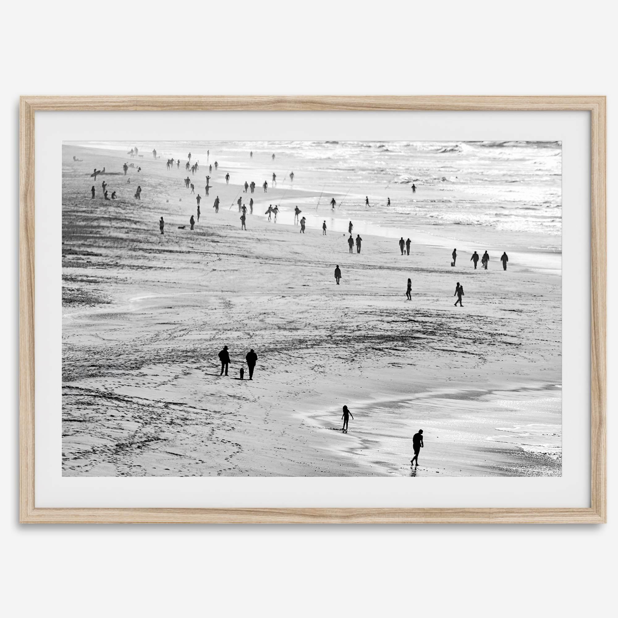Black and white photo of people walking on Baker Beach in San Francisco – fine art coastal photography print.