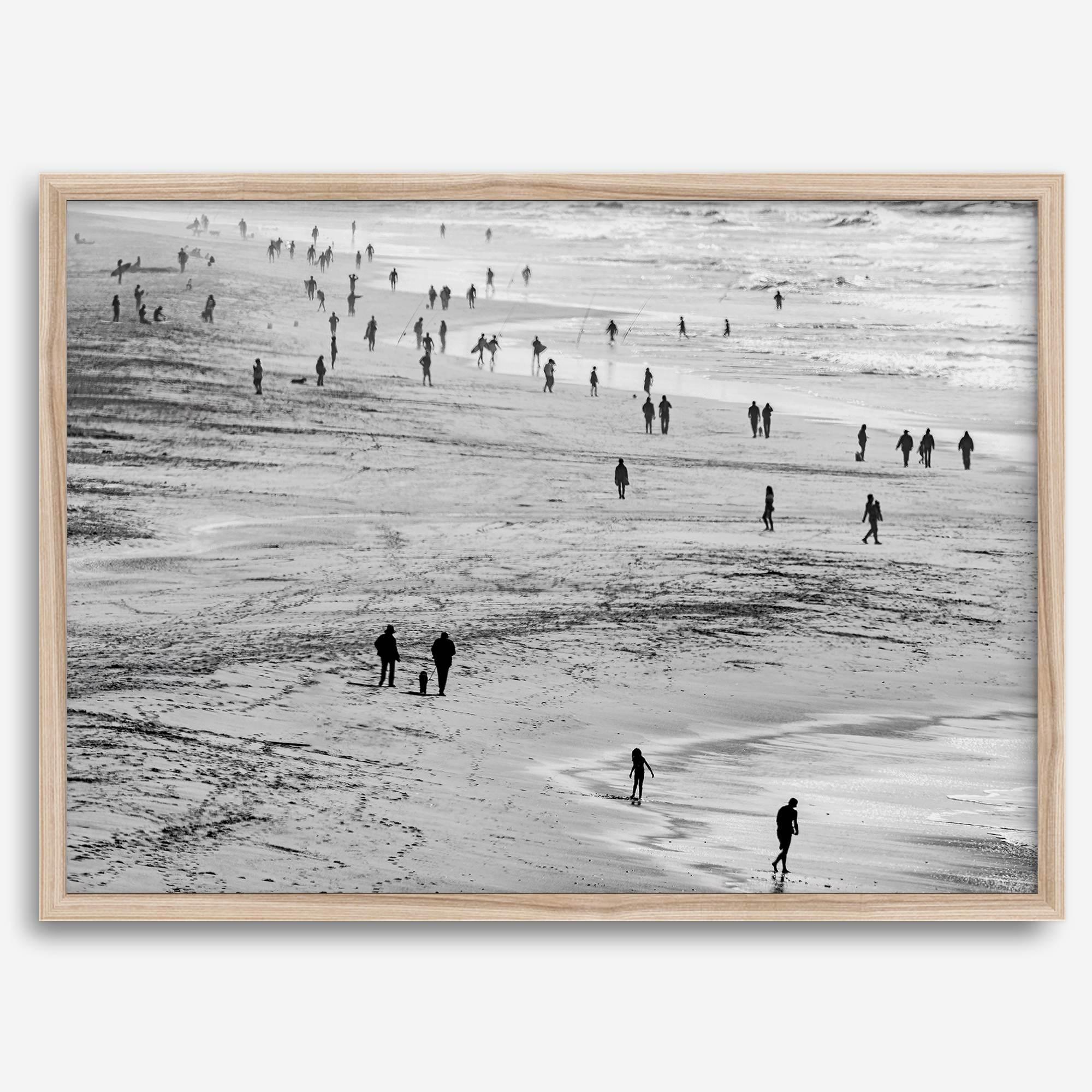 Black and white photo of people walking on Baker Beach in San Francisco – fine art coastal photography print.