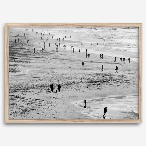 Black and white photo of people walking on Baker Beach in San Francisco – fine art coastal photography print.