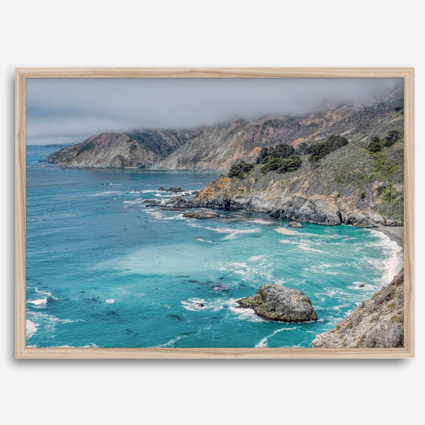 Big Sur Beach Fine Art Print - California Ocean Landscape Photography Blue Wall Art, Framed Large Beach Poster for Office or Home Decor