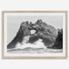 A fine art dramatic moody beach print featuring the stunning Farallon Islands near San Francisco with waves crashing against the rocks and hundreds of birds flying around.