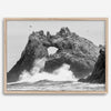 A fine art dramatic moody beach print featuring the stunning Farallon Islands near San Francisco with waves crashing against the rocks and hundreds of birds flying around.
