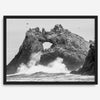 A fine art dramatic moody beach print featuring the stunning Farallon Islands near San Francisco with waves crashing against the rocks and hundreds of birds flying around.