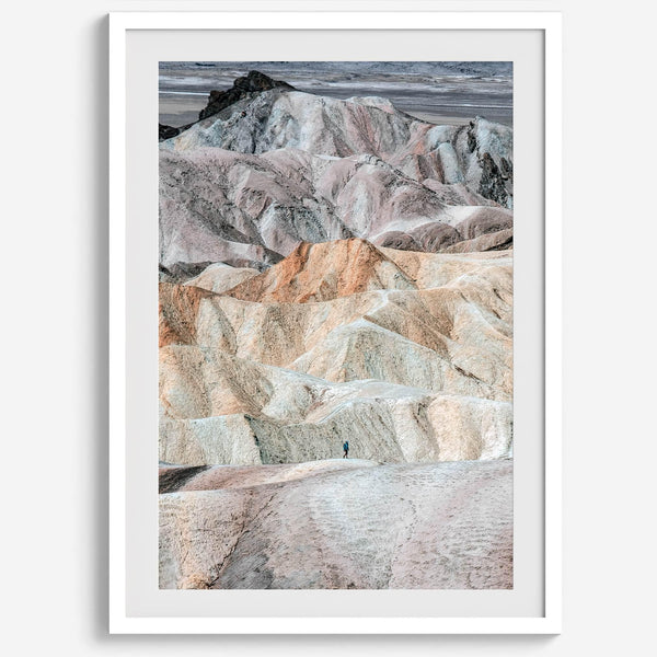 This modern, colorful desert framed or unframed print features the colorful dunes in Zabriskie Point. Our Death Valley National Park poster celebrates the stunning terrain and sunsets of the park with colors like Pink, Purple, and Yellow.