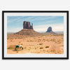 A framed or unframed fine art photography desert print of a horse in Monument Valley, Utah. This wall art features unique rock formations native to the Monument Valley area. This horse wall art comes in different sizes, including extra large.
