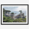 A fine art coastal print showcasing a lone cypress overlooking the ocean in 17 miles drive near Monterey, California. This ocean wall art is available framed or unframed.