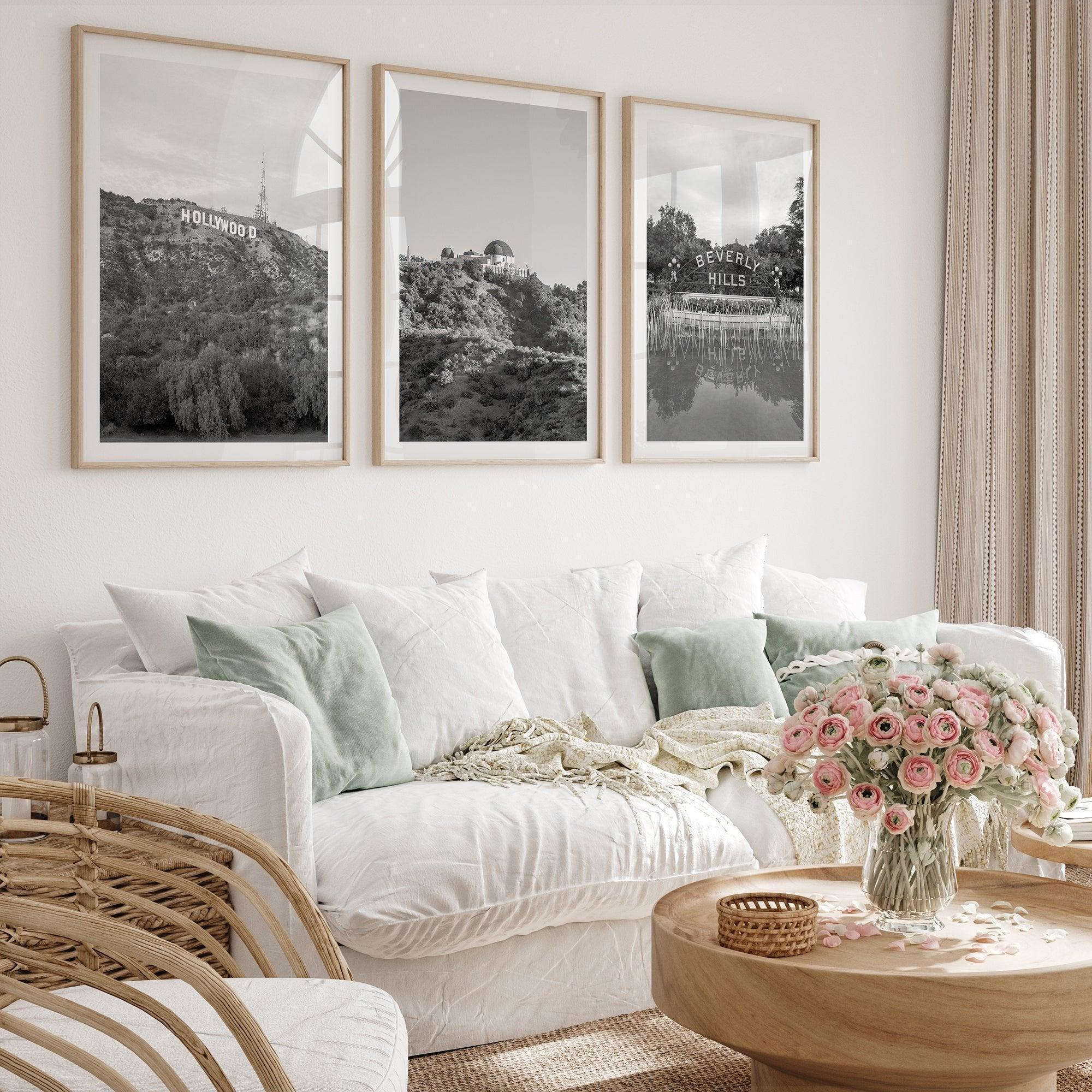 Los Angeles Wall Art – Set of 3 Black and White Prints Featuring LA Icons