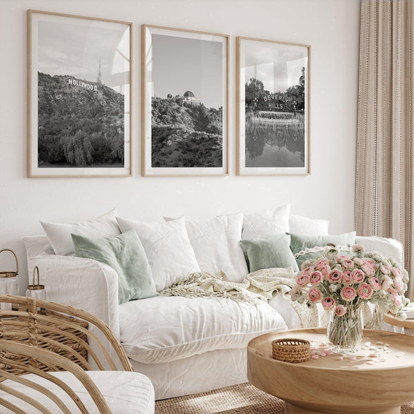 Los Angeles Wall Art – Set of 3 Black and White Prints Featuring LA Icons