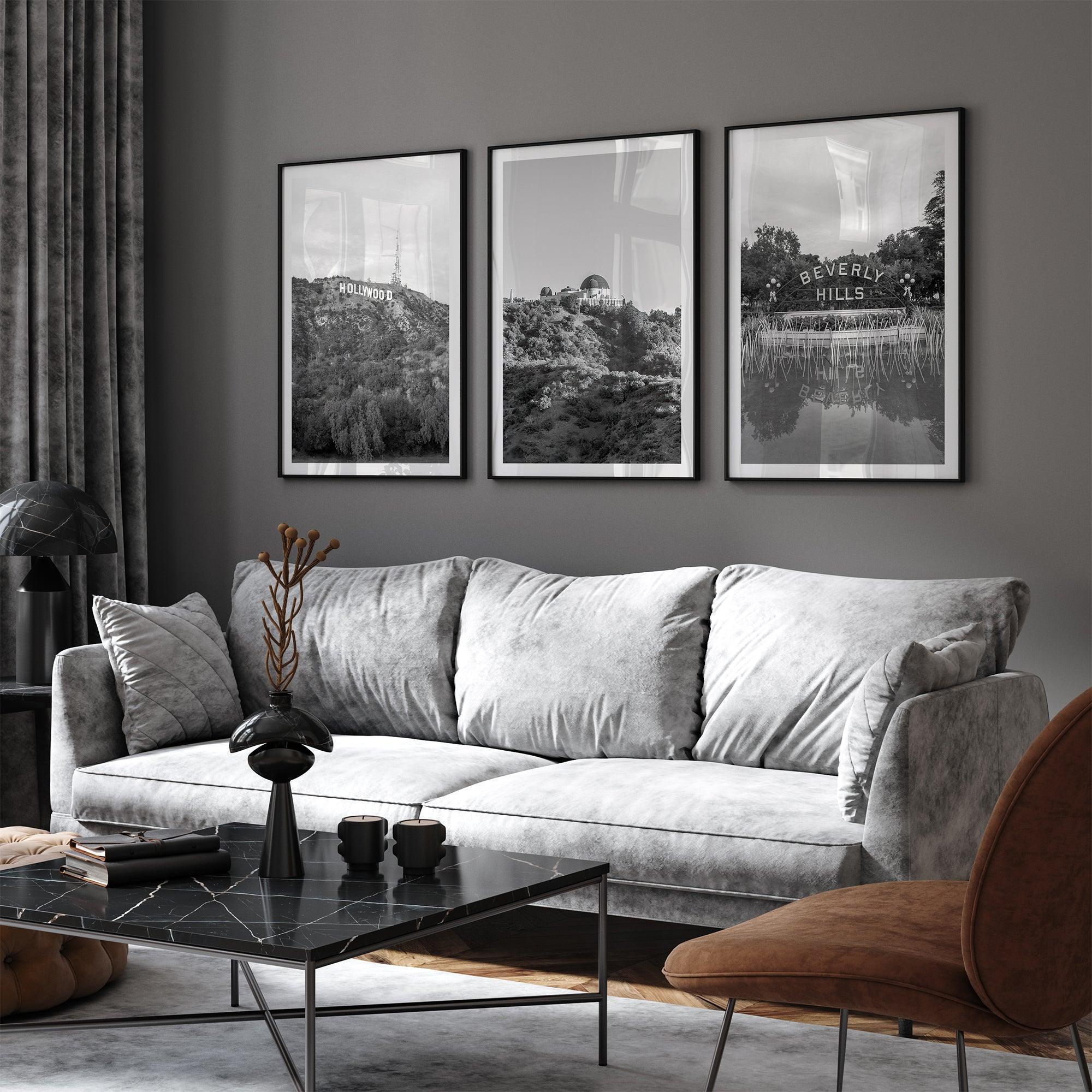 Los Angeles Wall Art – Set of 3 Black and White Prints Featuring LA Icons.