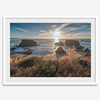 Sunset over rocky California coastline with golden grasses and ocean waves – fine art landscape photography print