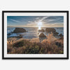 Sunset over rocky California coastline with golden grasses and ocean waves – fine art landscape photography print