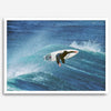 Surfer flying above a turquoise wave in Santa Cruz captured in vibrant ocean photography.