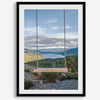 A fine art-inspiring photo print showcasing a swing on a tree with the backdrop of Donner Lake and the Pacific Northwest mountains.
