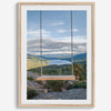 A fine art-inspiring photo print showcasing a swing on a tree with the backdrop of Donner Lake and the Pacific Northwest mountains.