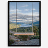 A fine art-inspiring photo print showcasing a swing on a tree with the backdrop of Donner Lake and the Pacific Northwest mountains.