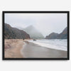 Framed Pfeiffer Beach wall art with foggy Big Sur cliffs and coastal shoreline