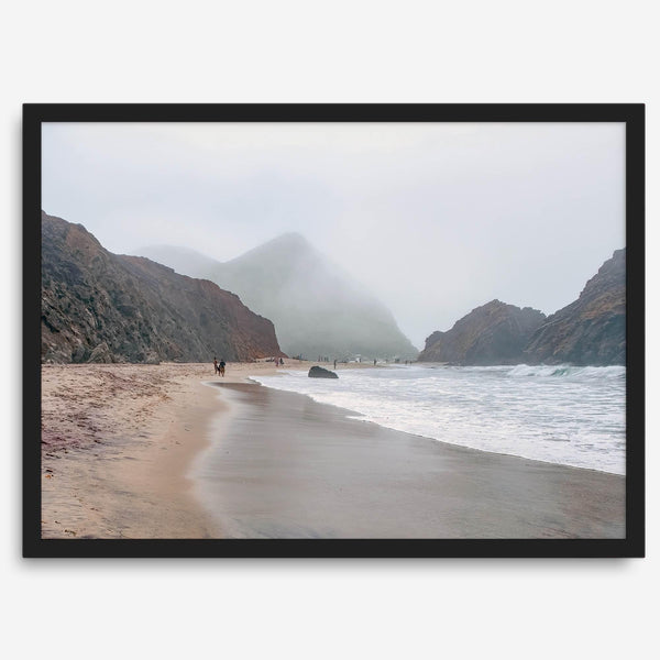 Framed Pfeiffer Beach wall art with foggy Big Sur cliffs and coastal shoreline