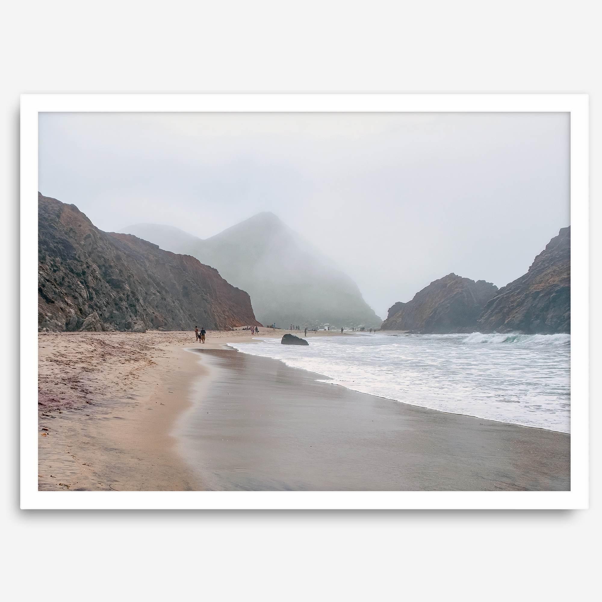 Framed Pfeiffer Beach wall art with foggy Big Sur cliffs and coastal shoreline