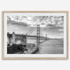 Golden Gate Bridge Wall Art in black-and-white HDR photography with dramatic clouds and water reflections.