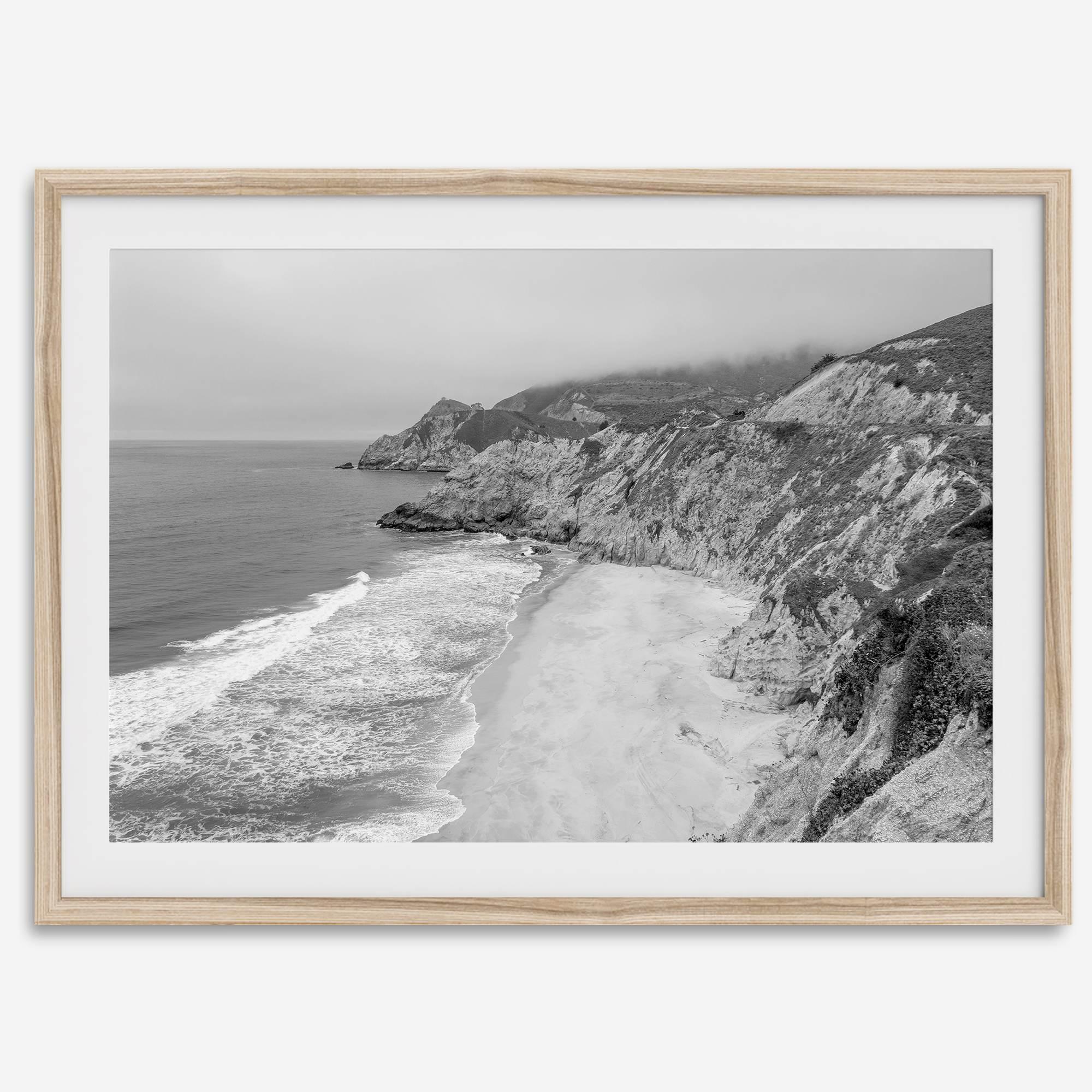 Black and white photo of Gray Whale Cove on the California Pacific Coast – fine art coastal landscape print