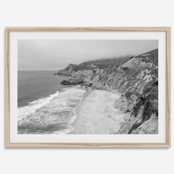 Black and white photo of Gray Whale Cove on the California Pacific Coast – fine art coastal landscape print