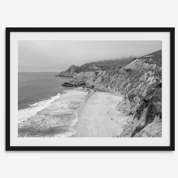 Black and white photo of Gray Whale Cove on the California Pacific Coast – fine art coastal landscape print
