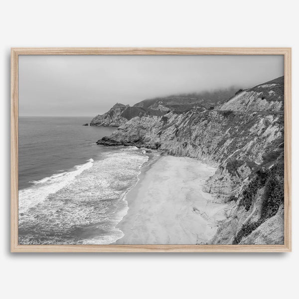 Black and white photo of Gray Whale Cove on the California Pacific Coast – fine art coastal landscape print