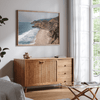 California beach wall art featuring Gray Whale Cove Beach with sandy shores, rugged cliffs, and misty Pacific Ocean waves.
