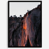 This premium photography framed or unframed fine poster print of Yosemite National Park Firefall - a rare phenomenon where Horsetail Falls in Yosemite seems to be flowing with fire rather than water.