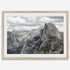 A fine art framed or unframed print showcasing the stunning half-dome mountain in Yosemite national park. The picture was shot an edited as an HDR photograph adding more depth to this beautiful mountain wall art.